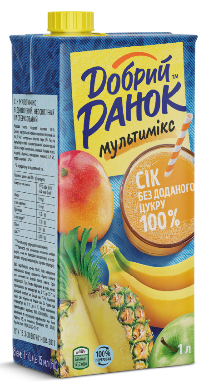 Сік мультимікс неосвітлений ТМ Добрий Ранок без доданого цукру 1л